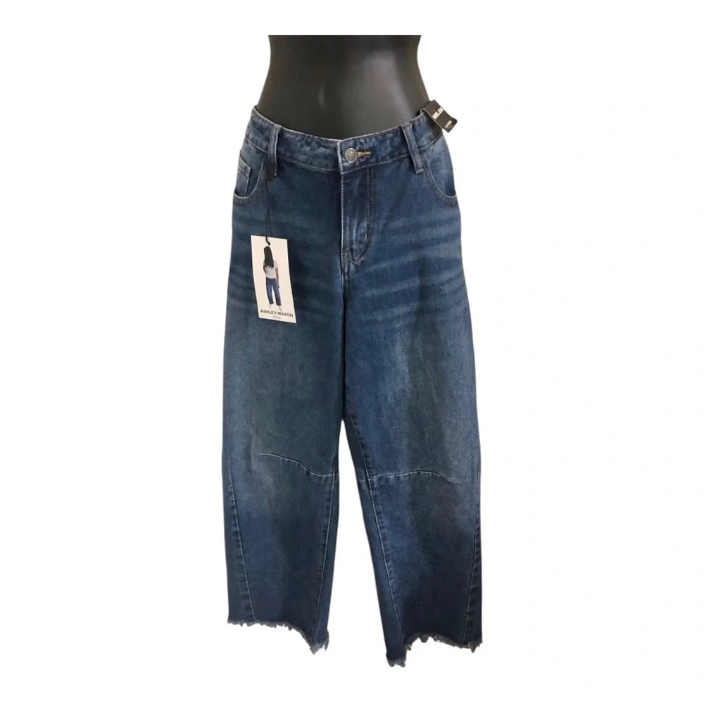 Ashley Mason loose fit cut off raw hem barrel jeans size 9/29 new - Picture 5 of 16